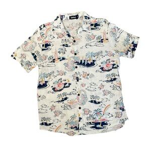 VatPave Hawaiian Shirt Mens Medium Tropical Island Print Button Up Beach Aloha